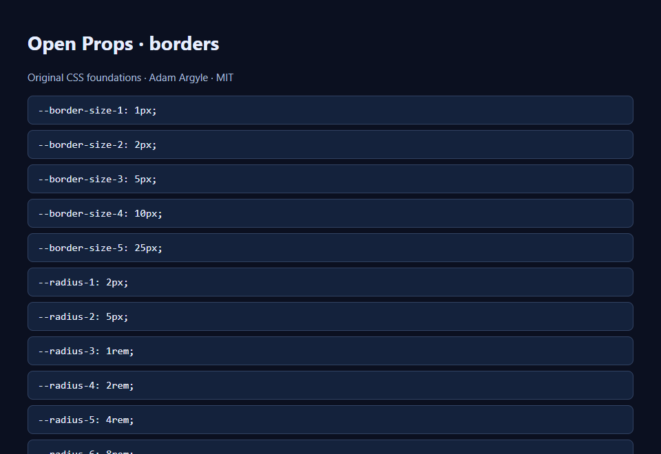 Open Props · borders preview