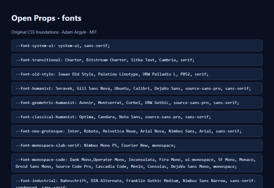 Open Props · fonts preview