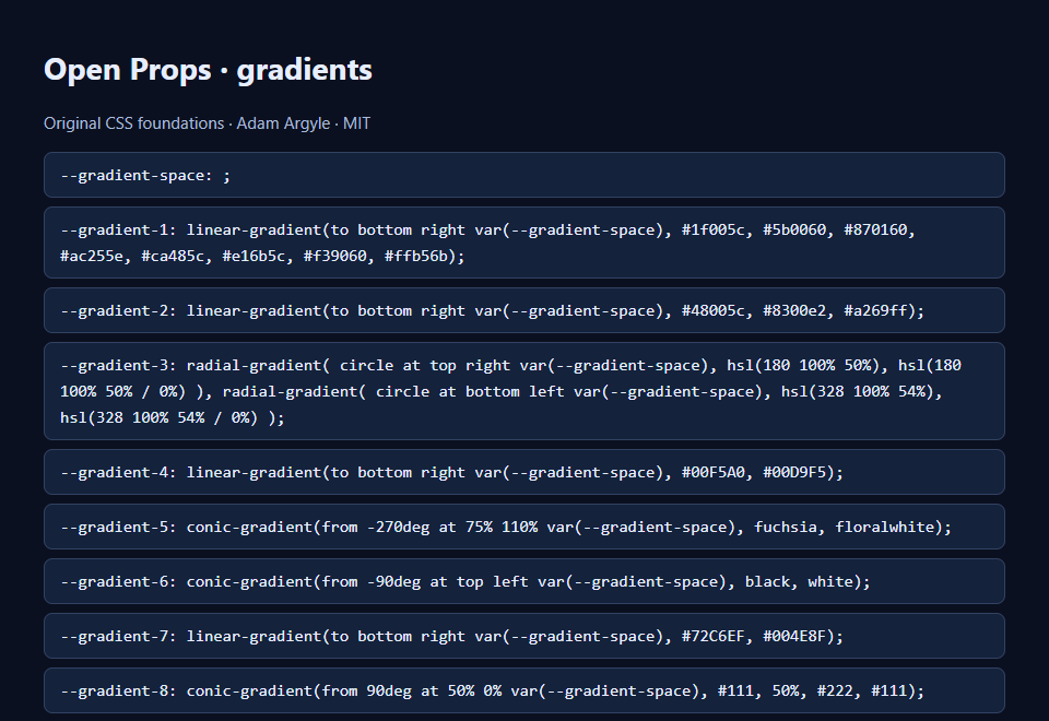 Open Props · gradients preview