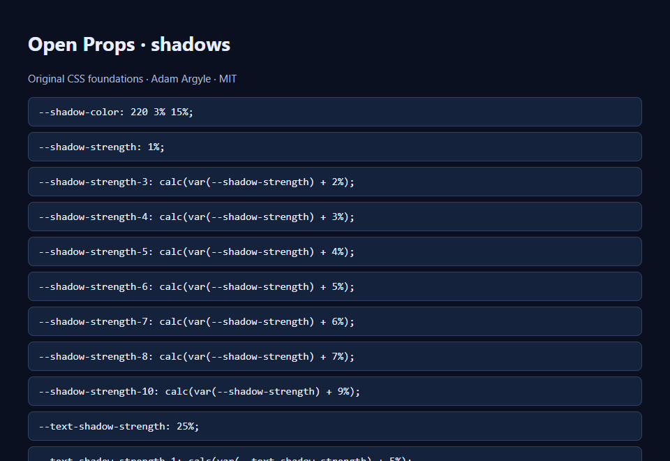 Open Props · shadows preview