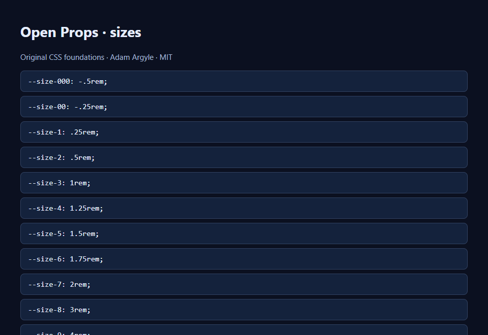 Open Props · sizes preview