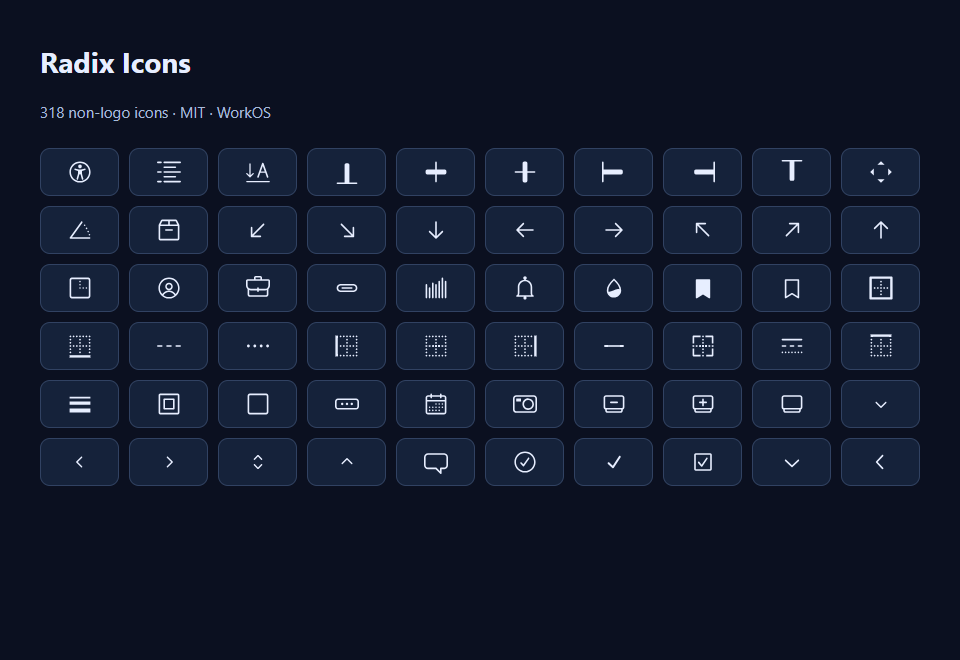 Radix Icons · 318 SVGs preview