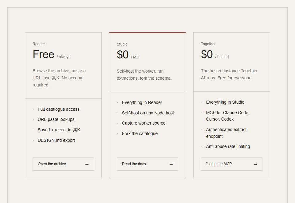 Pricing · Three-card preview
